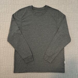 Perry‎ Ellis Thermal Waffle Knit Shirt Men Large Gray Base Layer Y2K Long Sleeve